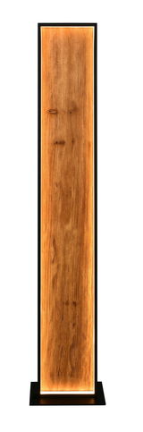 Stehleuchte mit Holzoptik und LED-Beleuchtung, frontal betrachtet