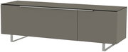 Modernes TV-Lowboard in grauer Farbe mit Metallbeinen, seitliche Perspektive