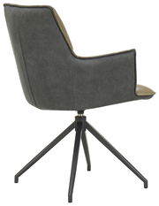 Rückansicht eines modernen Sessels mit schwarzem Metallgestell und grauem Polster.