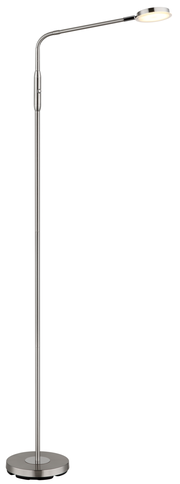 LED-Stehleuchte in seitlicher Ansicht mit schlankem, modernem Design und flexiblem Arm.