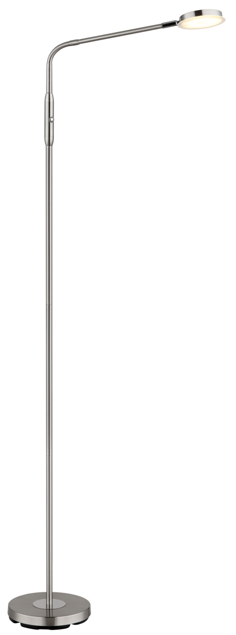 LED-Stehleuchte in seitlicher Ansicht mit schlankem, modernem Design und flexiblem Arm.
