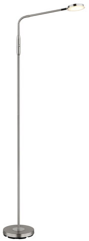 LED-Stehleuchte in seitlicher Ansicht mit schlankem, modernem Design und flexiblem Arm.