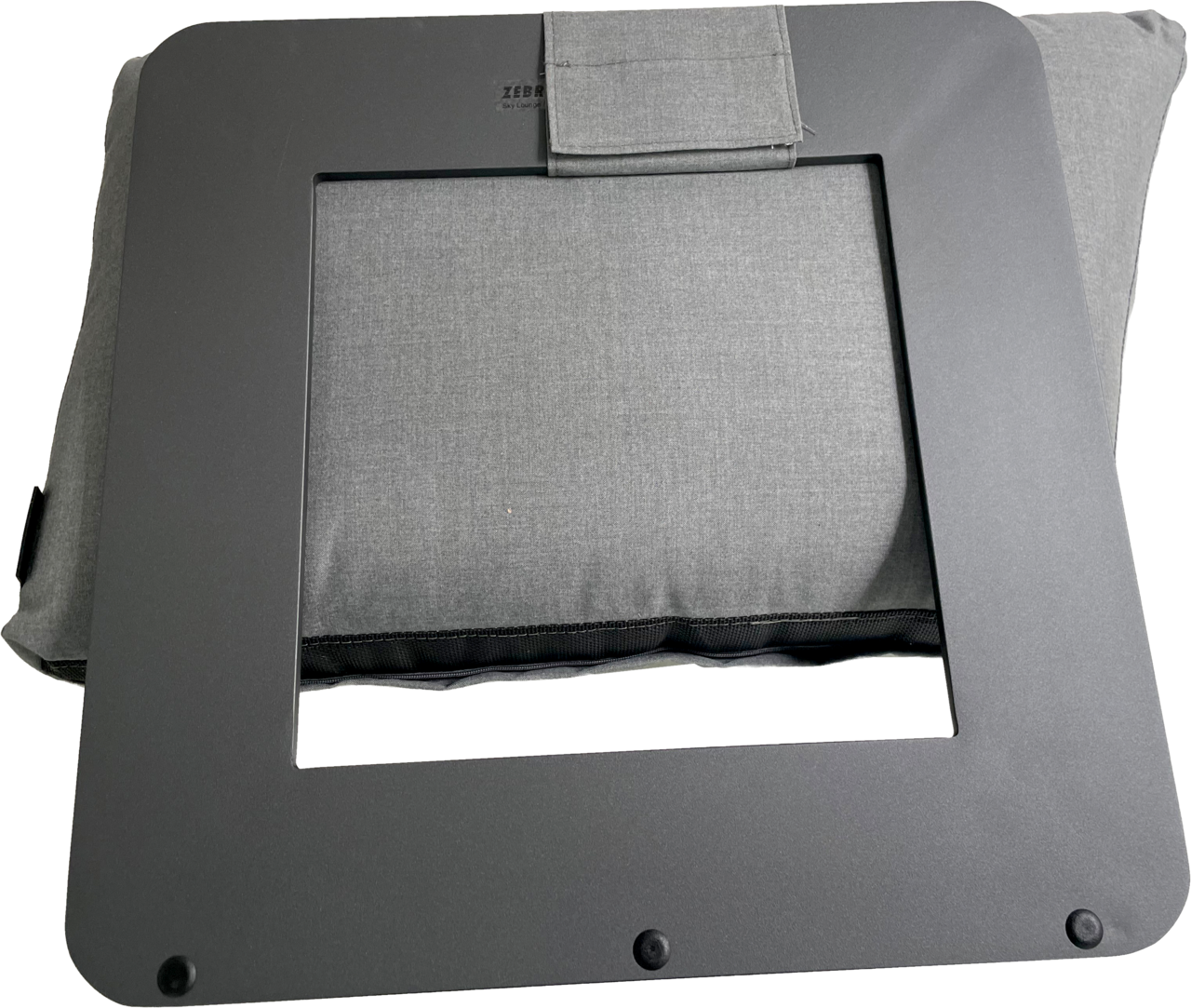 Graue Lounge-Rückenlehne mit rechteckigem Rahmen, von oben betrachtet.