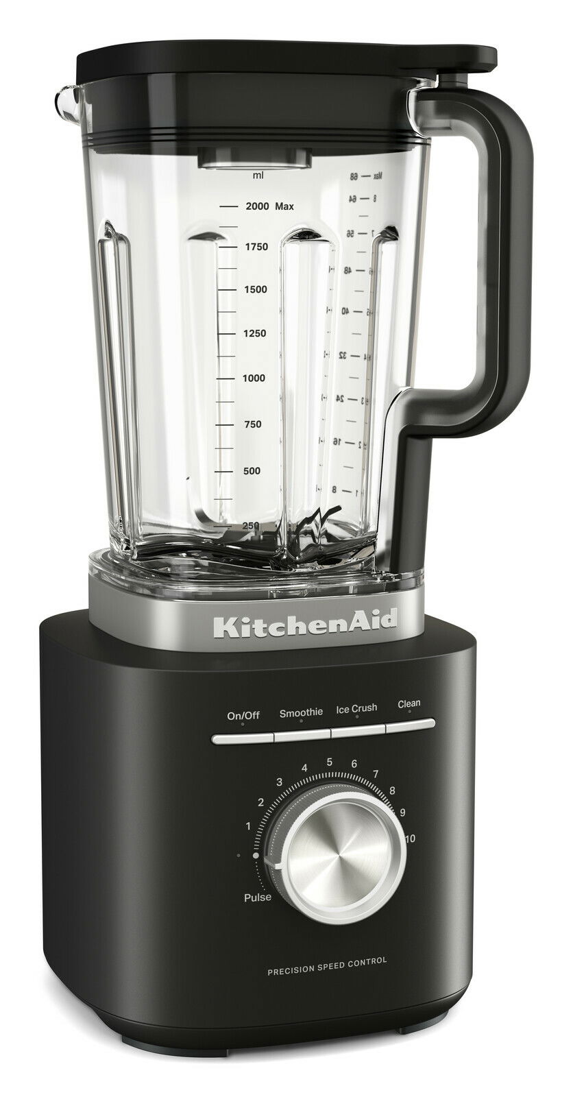KitchenAid Standmixer 2,1 L MATTE BLACK PURE POWER BLENDER Standmixer in mattem Schwarz mit 2,1-Liter-Behälter, seitliche Perspektive
