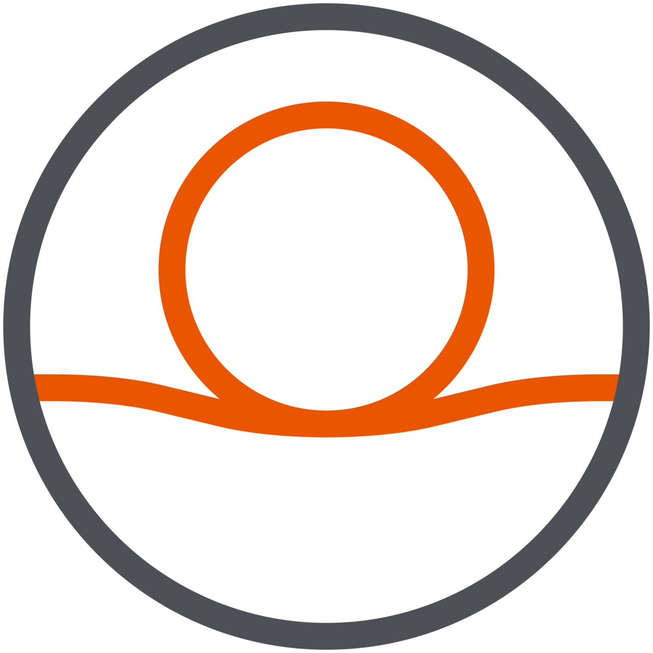 Symbol eines orangefarbenen Kreises mit einer geschwungenen Linie darunter, Ansicht von vorne.