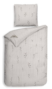 Bettwäsche-Set mit dezentem floralen Muster und Schmetterlingsmotiv, Draufsicht