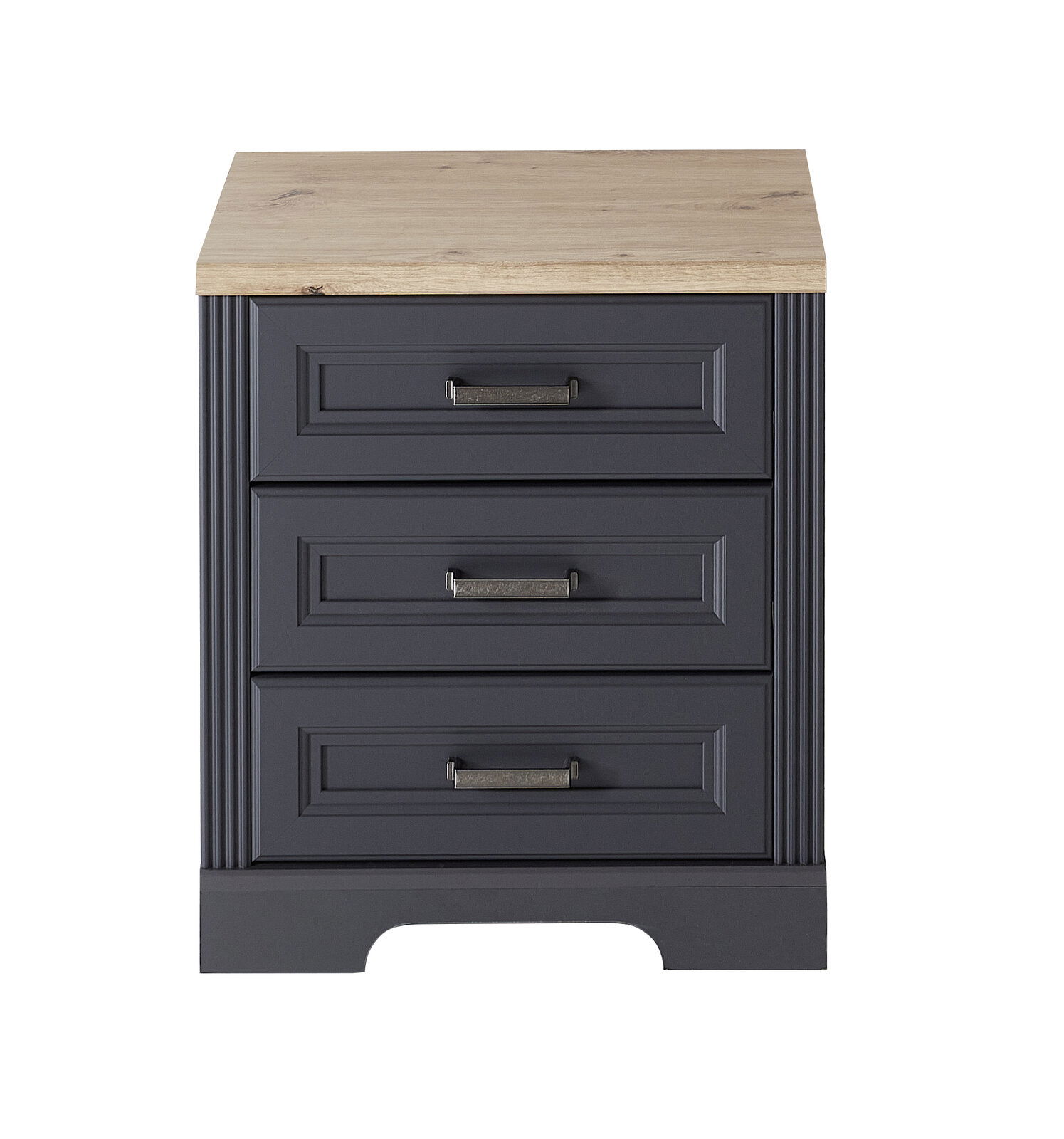 Landscape Rollcontainer JUDITH Rollcontainer mit drei Schubladen, graue Front und Holzoberfläche, Frontalansicht