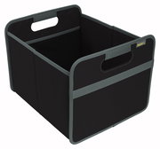 Schwarze Faltbox M mit grauen Griffen, seitliche Perspektive
