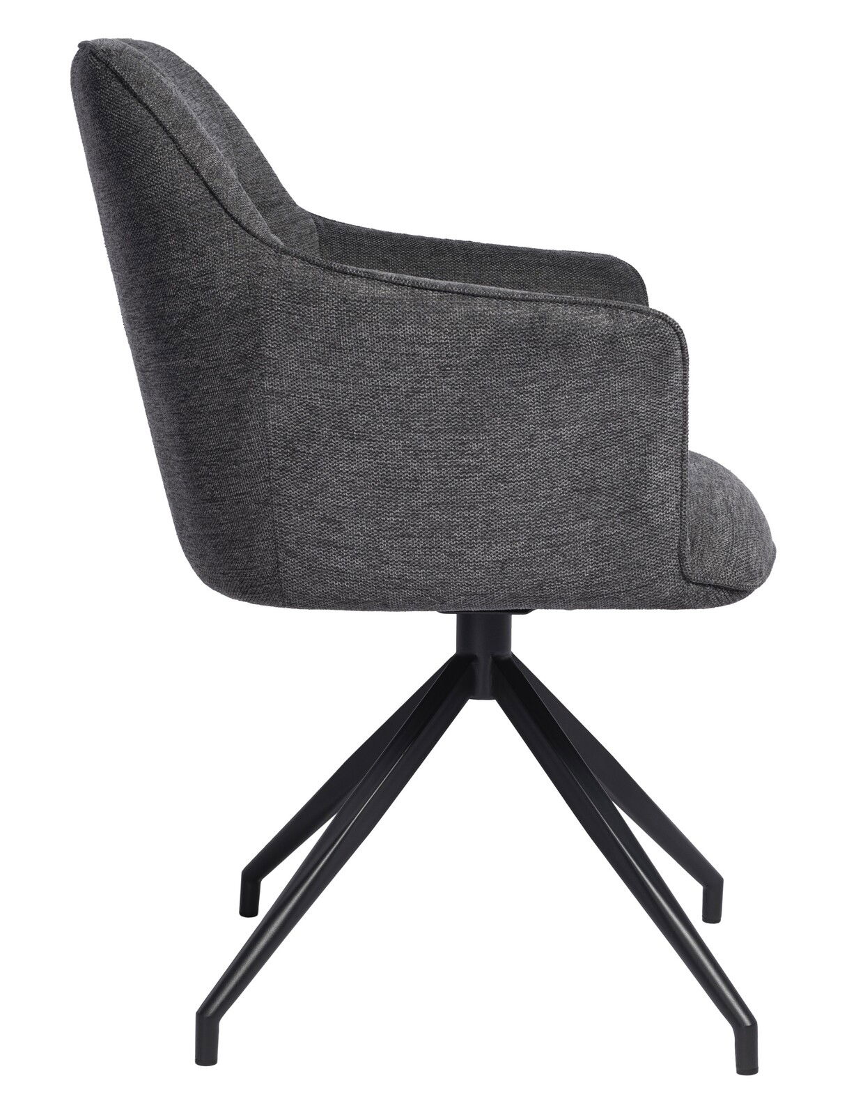 Grauer Armlehnstuhl JANINA mit schwarzem Metallgestell, Seitenansicht