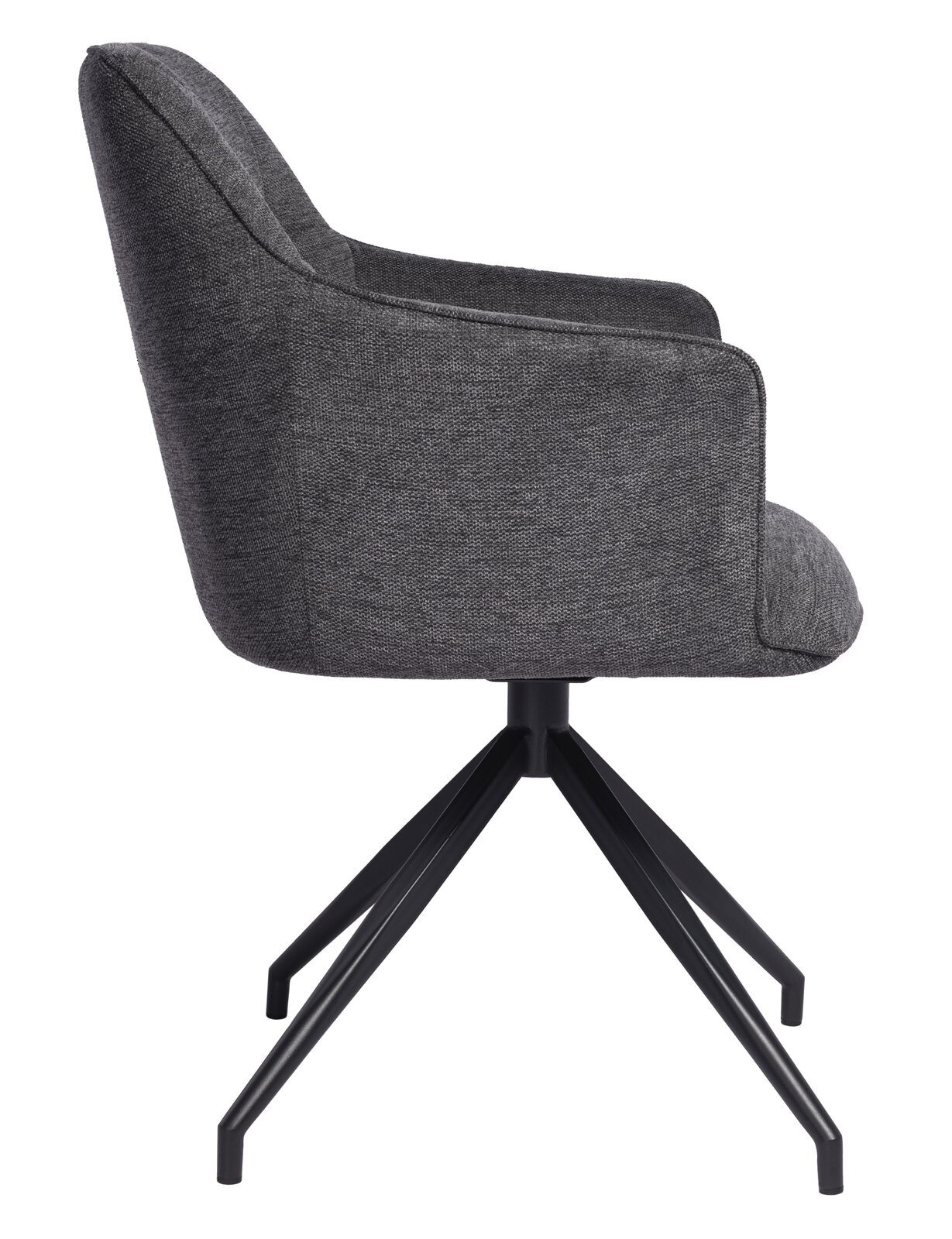 Grauer Armlehnstuhl JANINA mit schwarzem Metallgestell, Seitenansicht