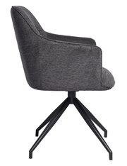 Grauer Armlehnstuhl JANINA mit schwarzem Metallgestell, Seitenansicht