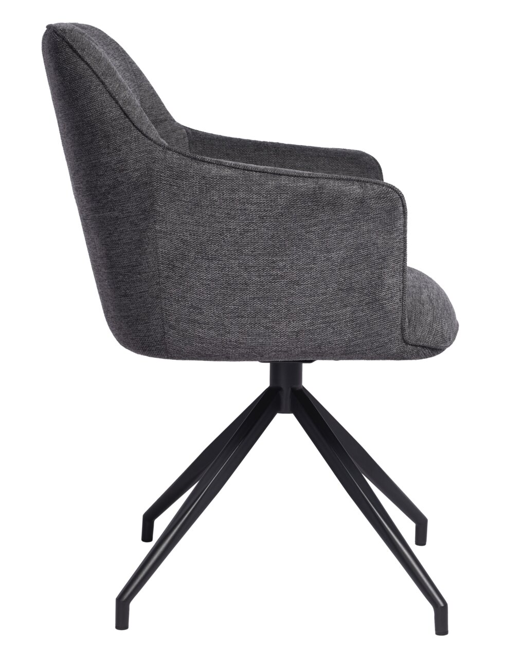 Grauer Armlehnstuhl JANINA mit schwarzem Metallgestell, Seitenansicht