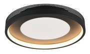 Moderne Deckenleuchte mit schwarzem, perforiertem Rand und warmweißer Beleuchtung, seitliche Perspektive