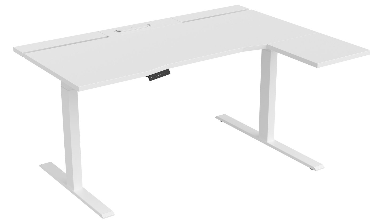 Weißer E-Schreibtisch Cantus CLAYTON in seitlicher Perspektive mit höhenverstellbaren Beinen und modernem Design.