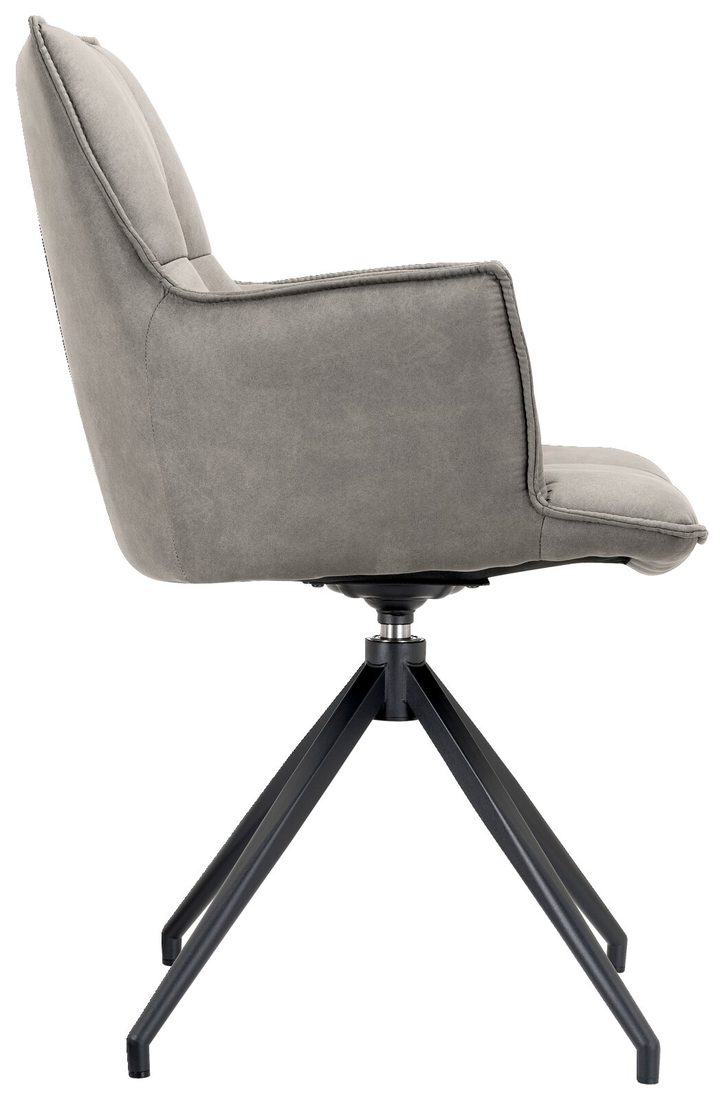 Grijze fauteuil met metalen frame, zijaanzicht