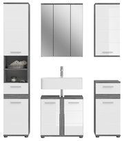 Moderne Badkombination mit Spiegel, Waschbecken und Stauraum, Frontalansicht