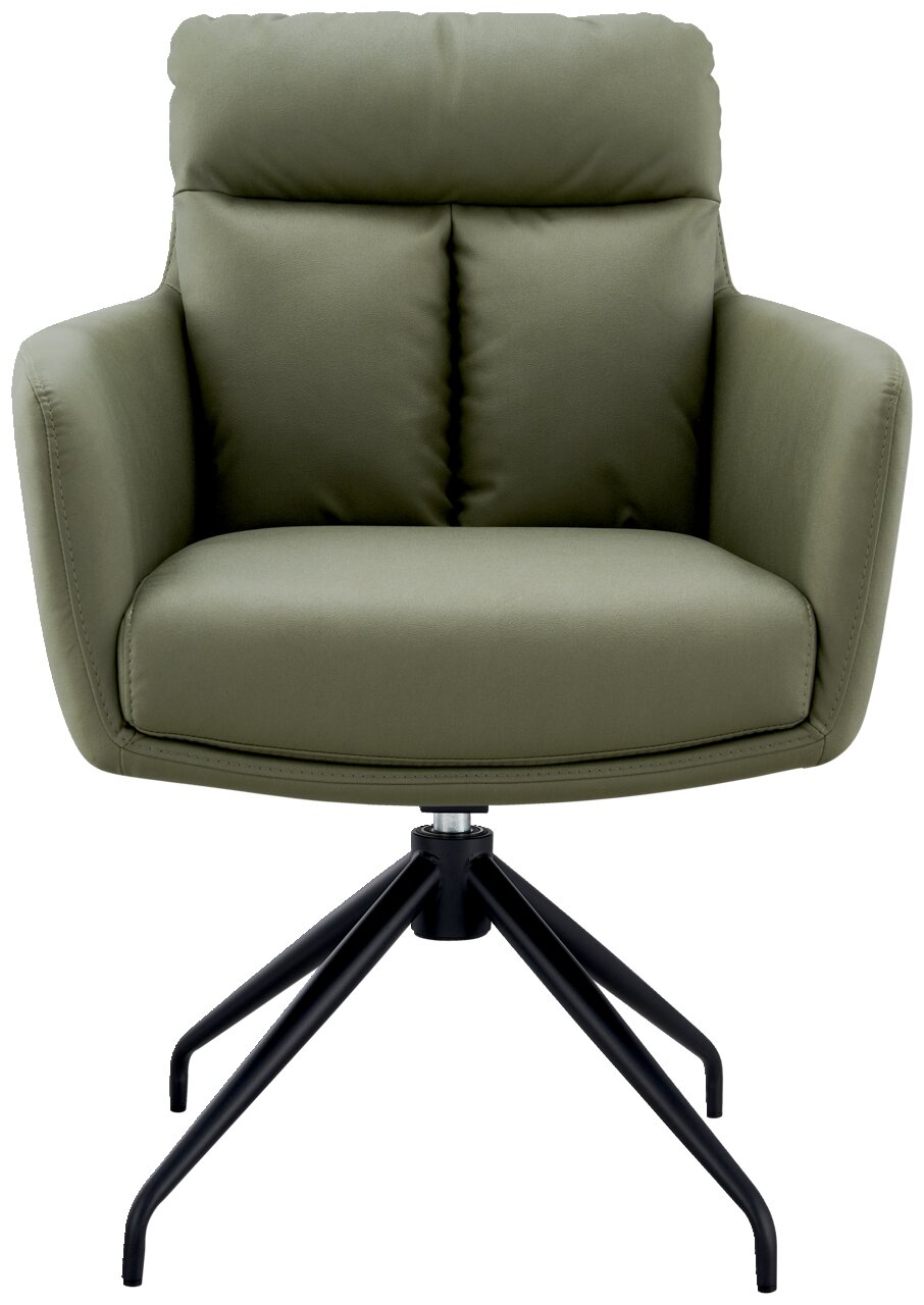 Grüner Armlehnstuhl mit schwarzem Metallgestell, Frontalansicht