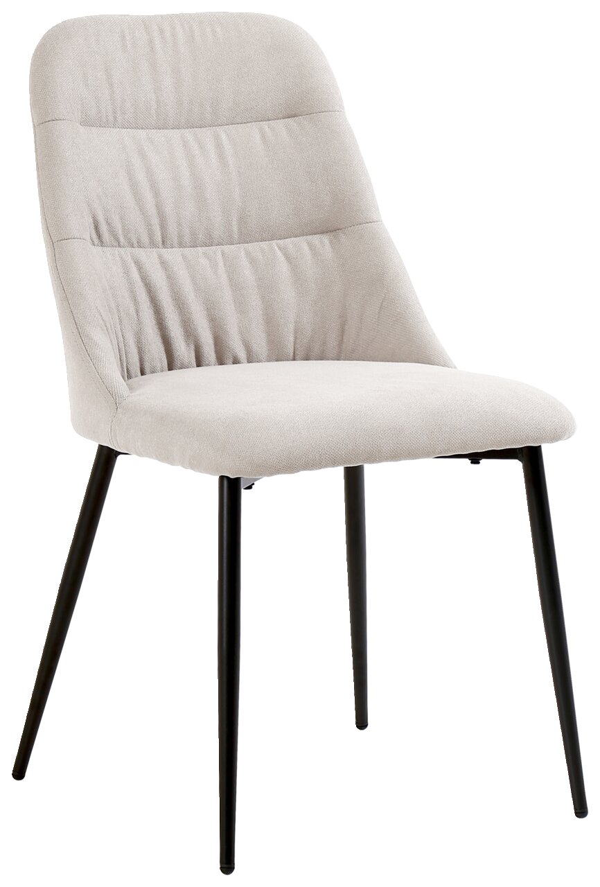 Z2 Stuhl MANFRED Moderner Stuhl mit hellgrauem Stoffbezug und schwarzen Metallbeinen, seitliche Perspektive