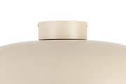 Nahaufnahme einer LED-Deckenleuchte in beige, von unten betrachtet.