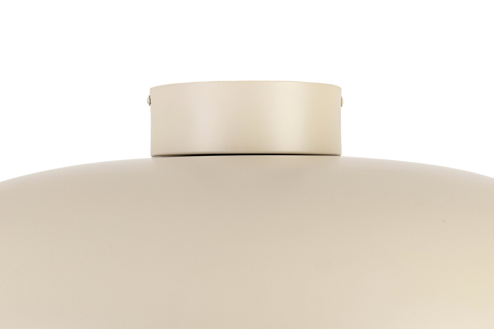 Nahaufnahme einer LED-Deckenleuchte in beige, von unten betrachtet.