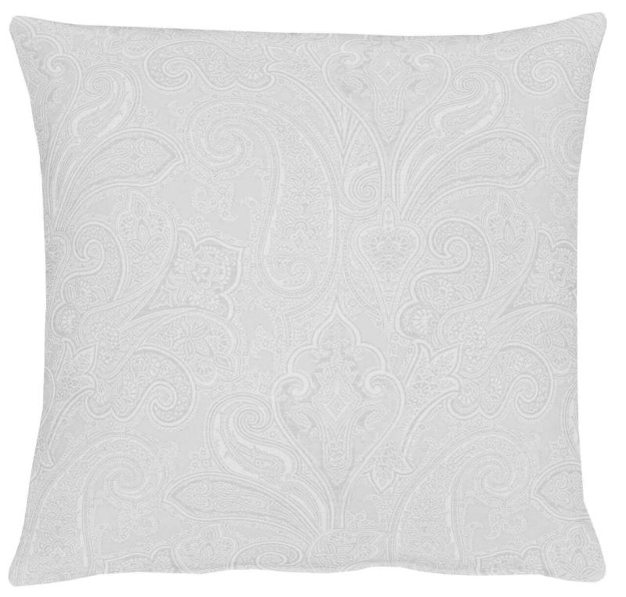 Kussenhoes met een elegant, wit paisleypatroon, vooraanzicht
