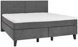Graues Boxspringbett MARTINIQUE mit gepolstertem Kopfteil, seitliche Perspektive