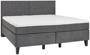 Graues Boxspringbett MARTINIQUE mit gepolstertem Kopfteil, seitliche Perspektive