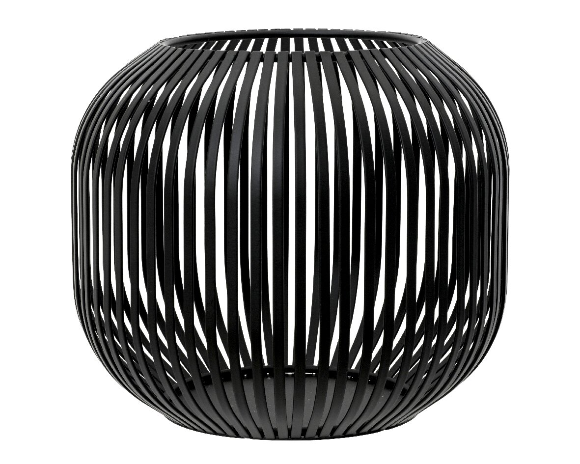 Decoris Windlicht 27,50cm Schwarzes, kugelförmiges Windlicht aus Metall mit vertikalen Streben, seitliche Perspektive