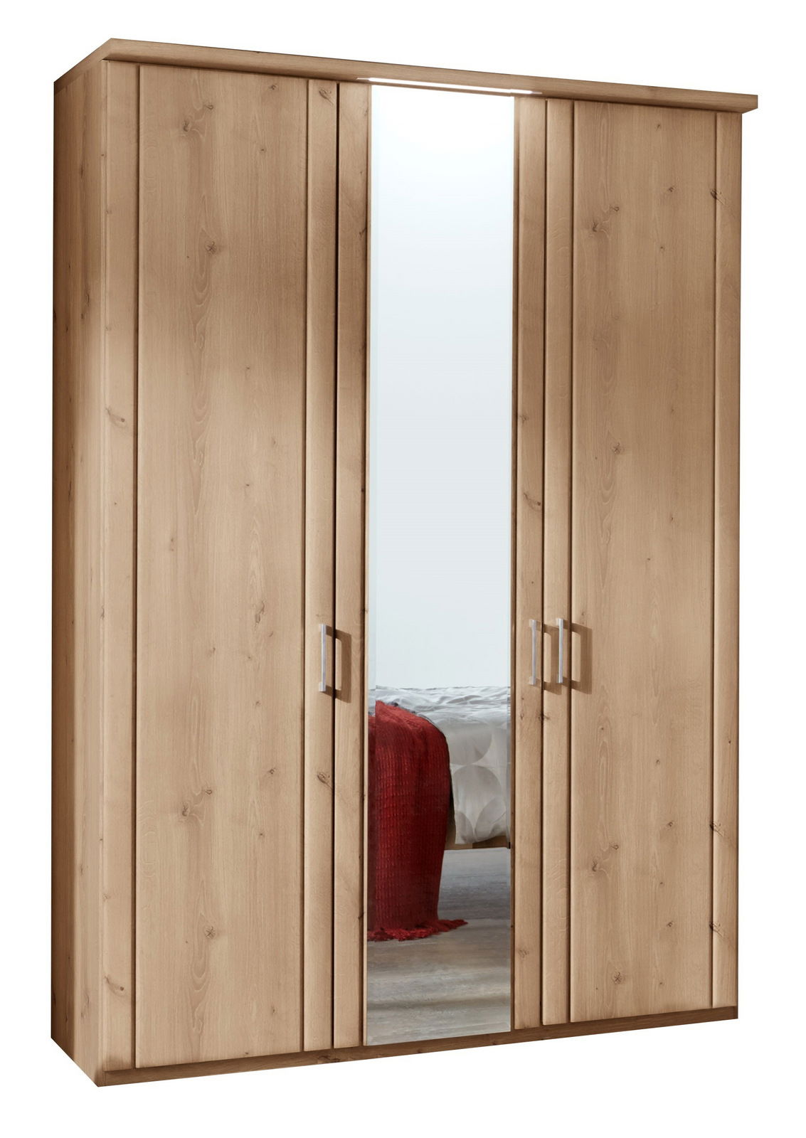 Venda Drehtürenschrank 3-türig MAINAU 2 Drehtürenschrank 3-türig aus Holz mit mittigem Spiegel, Frontalansicht