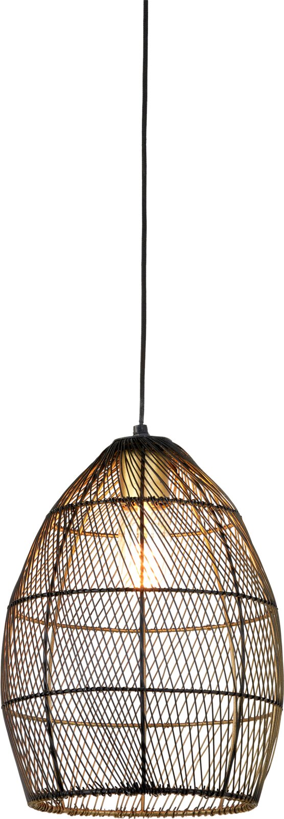 Light&Living Hängeleuchte MEYA Leuchtende schwarze Pendelleuchte mit tropfenförmigem, filigran geflochtenem Gitter-Lampenschirm, frontal vor weißem Hintergrund dargestellt