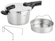 Vitaquick-snelkookpan van 4,5 l van roestvrij staal met accessoires, zijaanzicht