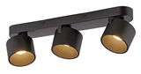 Dreifacher LED-Spot in schwarzem Gehäuse, seitliche Perspektive