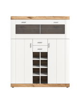 Moderner Barschrank in Weiß mit Holzdetails, Frontansicht
