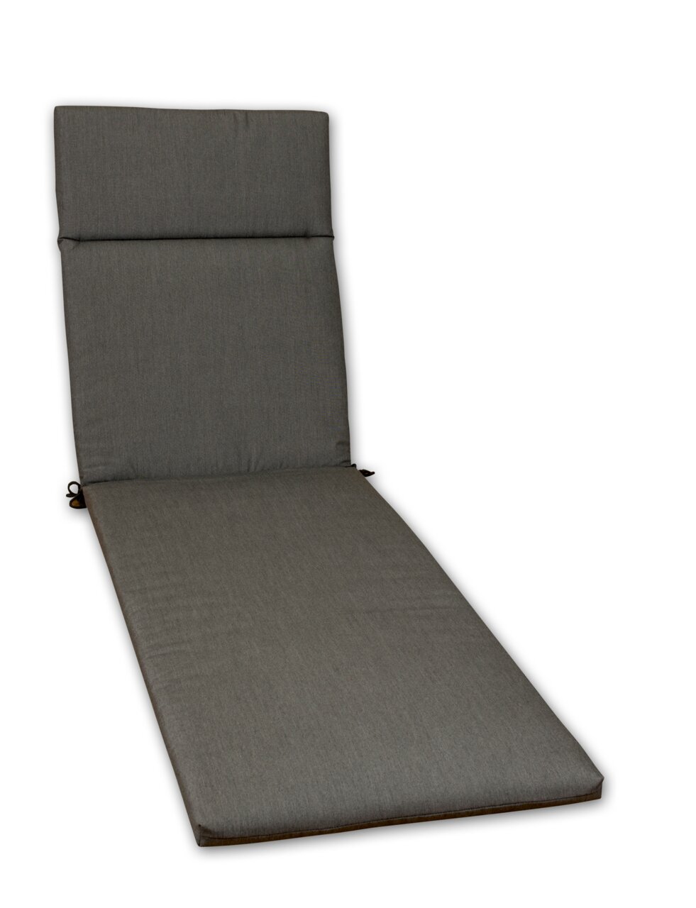 Graue Liegenauflage in schräger Perspektive, ideal für Gartenmöbel.