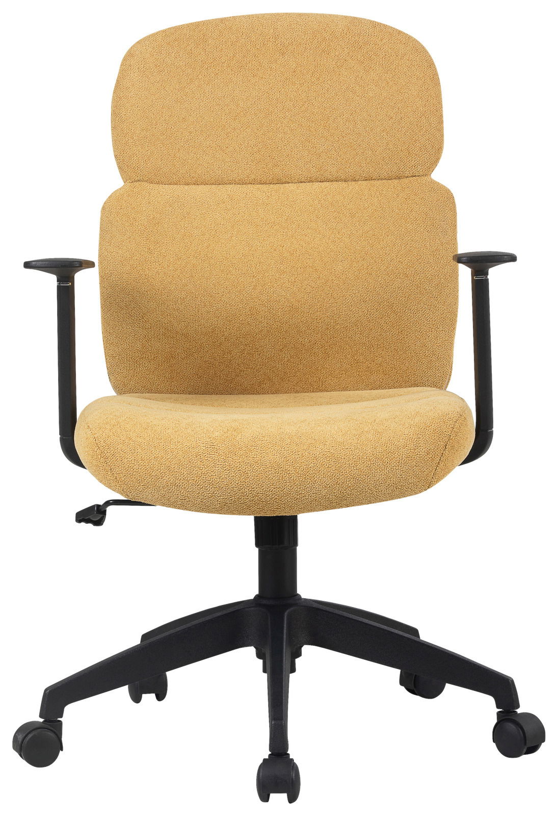 Gelber Drehstuhl mit Armlehnen, Vorderansicht