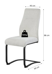 Beiger Polster-Schwingstuhl mit schwarzem Metallgestell, Seitenansicht in leichter Schrägperspektive; Maße ca. 98 cm hoch, 43 cm breit, 59 cm tief, belastbar bis 120 kg.