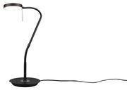 Schwarze LED-Tischleuchte MONZA mit flexiblem Arm und rundem Lampenkopf, seitliche Ansicht