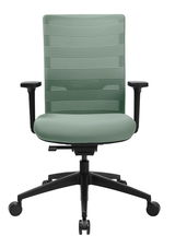 Grüner Bürostuhl mit Netzrückenlehne und verstellbaren Armlehnen, Vorderansicht
