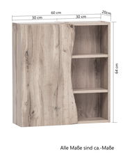 Hängeschrank 60 cm breit, 64 cm hoch, mit Holzoptik, linke Perspektive