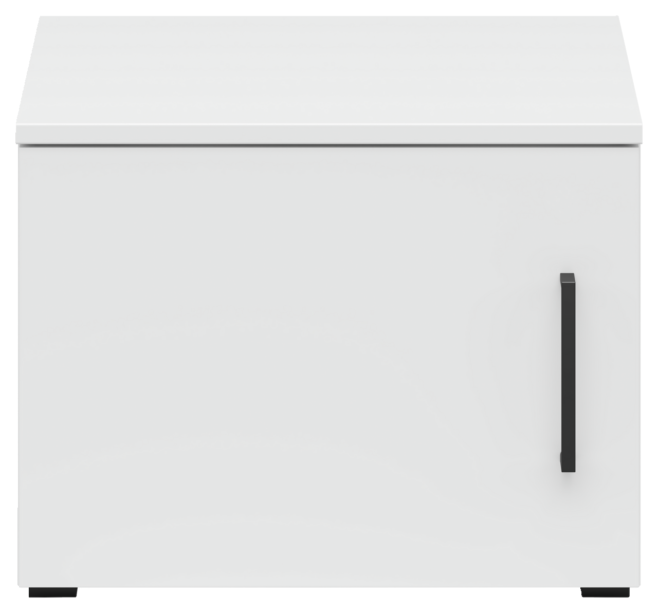 Weißer Aufsatzschrank mit schwarzem Griff, Frontalansicht