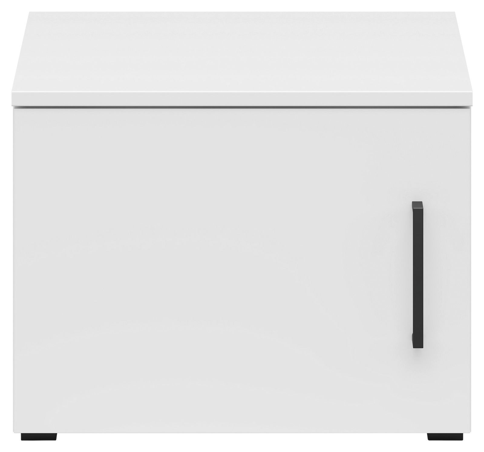 Weißer Aufsatzschrank mit schwarzem Griff, Frontalansicht