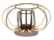 Moderne Tischleuchte mit kreisförmigem, offenem Design und leuchtenden LED-Streifen, seitliche Perspektive.