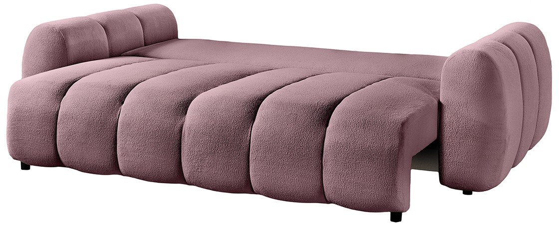 Modernes Funktionssofa in Lila aus seitlicher Perspektive