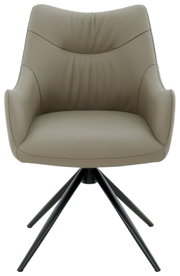 Moderne fauteuil in beige met een zwart metalen frame, vooraanzicht