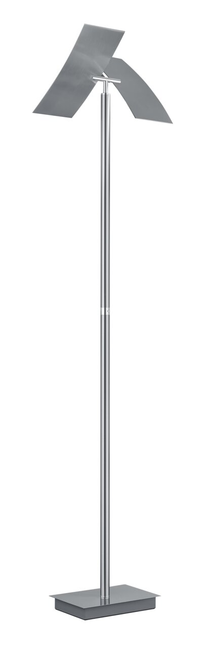 Hell Staande lamp ANDY Moderne staande lamp ANDY met een zilverkleurig metalen frame en drie platte, rechthoekige lampenkappen, gezien vanaf de zijkant.