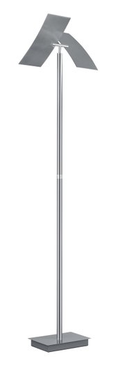 Moderne Stehleuchte ANDY mit silbernem Metallgestell und drei flachen, rechteckigen Lampenschirmen, seitliche Perspektive.