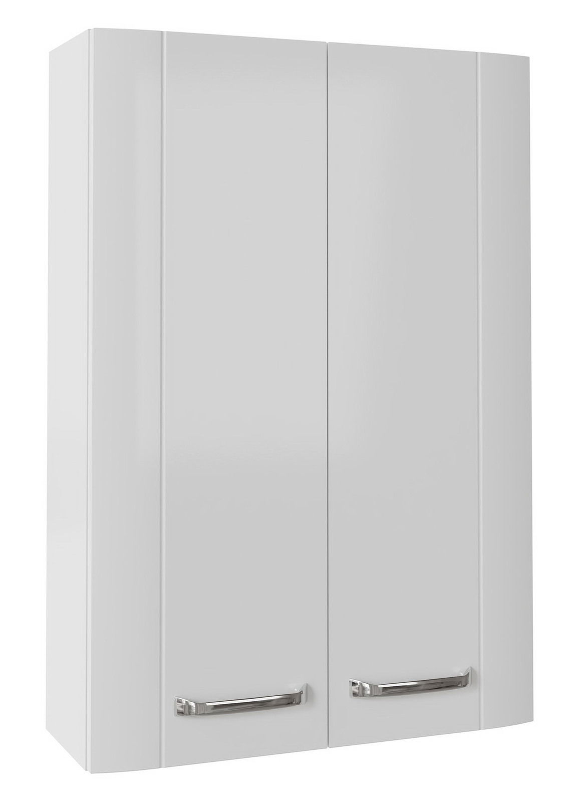 XORA Hängeschrank 50 cm SERIE 3006 Weißer Hängeschrank mit zwei Türen und silbernen Griffen, frontal betrachtet.