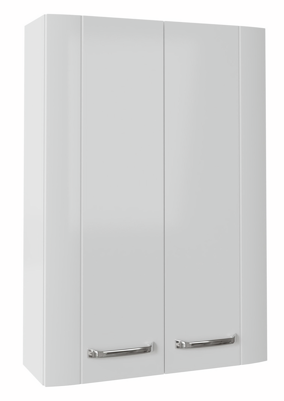 XORA Hängeschrank 50 cm SERIE 3006 Weißer Hängeschrank mit zwei Türen und silbernen Griffen, frontal betrachtet.