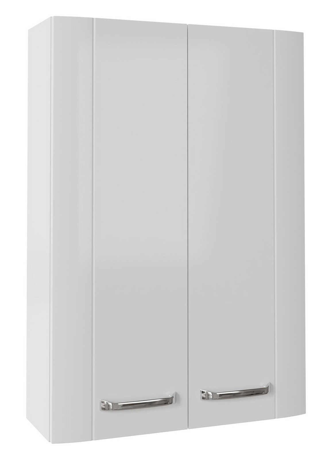 XORA Hängeschrank 50 cm SERIE 3006 Weißer Hängeschrank mit zwei Türen und silbernen Griffen, frontal betrachtet.