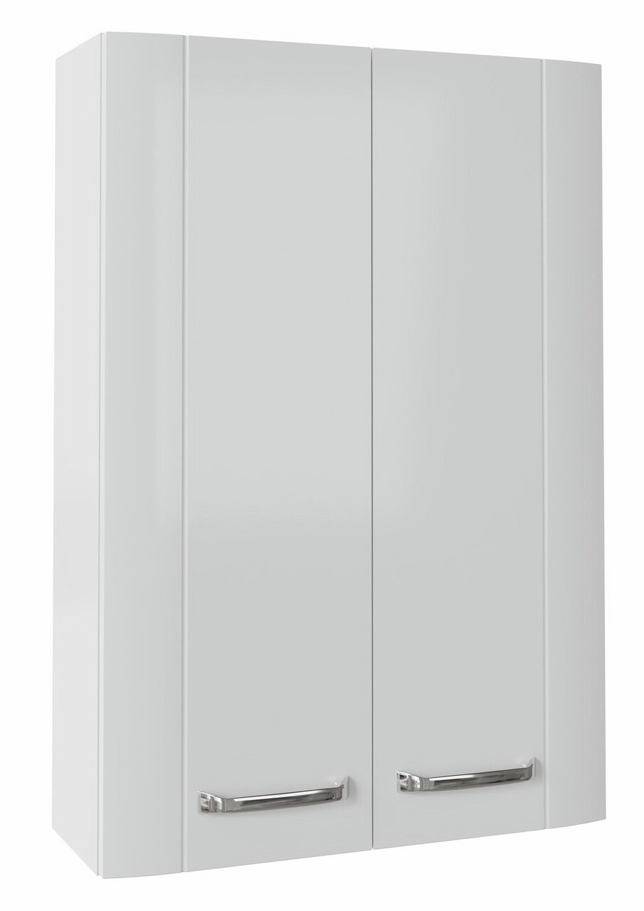 XORA Hängeschrank 50 cm SERIE 3006 Weißer Hängeschrank mit zwei Türen und silbernen Griffen, frontal betrachtet.